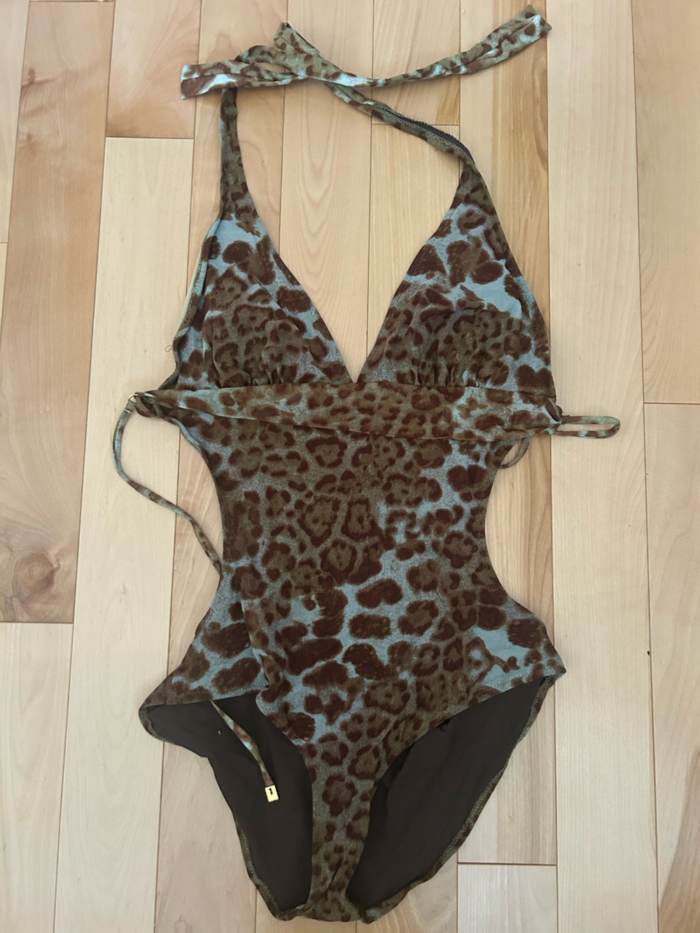 Leopard Print Halter Chemise in Brown & Light Blue